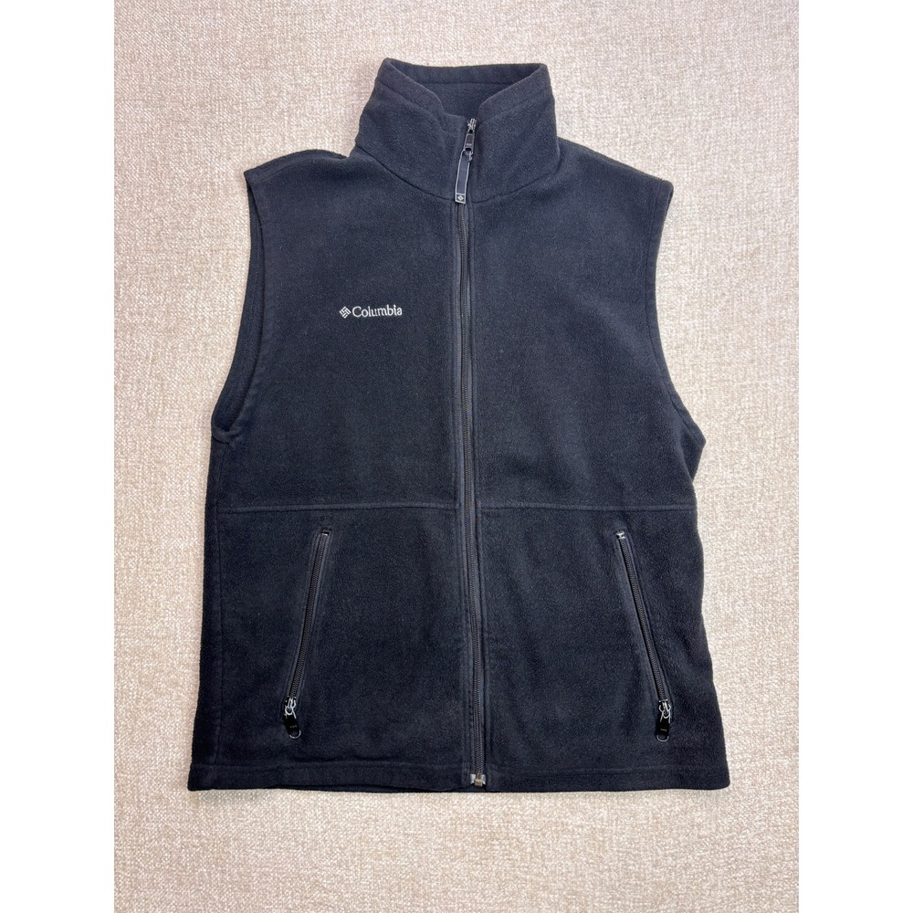 Columbia Mens Black Fleece Full Zip Vest Small Lightweight Outdoor Layer